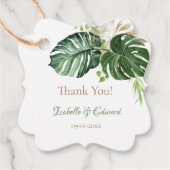 Elegante grüne Tropical Monstera Blätter Hochzeit Geschenkanhänger (Vorderseite)