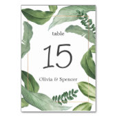 Elegante grüne tropische Pflanzen. Naturhochzeit Tischnummer (Rückseite)