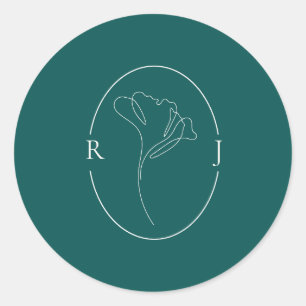 Elegante grüne umrandete Monogramm-Hochzeit Runder Aufkleber