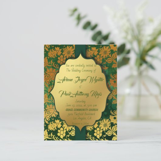 Elegante Grüne und Gold Einladung (Stehend Vorderseite)