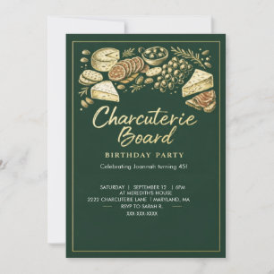 Elegante grüne und goldene Charcuterie-Board-Gebur Einladung