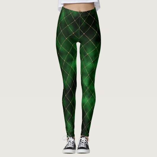 Elegante grüne und goldene Diamanten Leggings (Vorderseite)