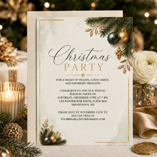 Elegante grüne und goldene Firmen-Weihnachtsfeier Einladung
