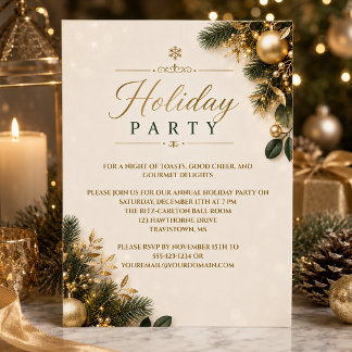Elegante grüne und goldene Firmen-Weihnachtsfeier Einladung