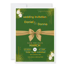 Elegante grüne und goldene florale Hochzeitseinlad