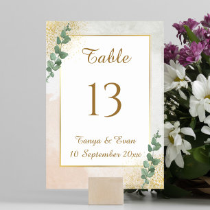Elegante grüne und goldene Fototisch-Nummer für di Tischnummer