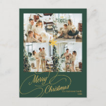 Elegante grüne und goldene Frohe Weihnachten Foto