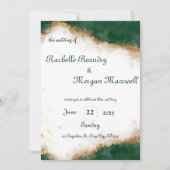 Elegante, grüne und goldene Hochzeit Einladung (Vorderseite)