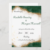 Elegante, grüne und goldene Hochzeit Einladung (Vorne/Hinten)