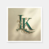 Elegante grüne und goldene Monogramm-„K“-Papier-Se Serviette (Vorderseite)