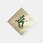 Elegante grüne und goldene Monogramm-„K“-Papier-Se Serviette (Ecke)