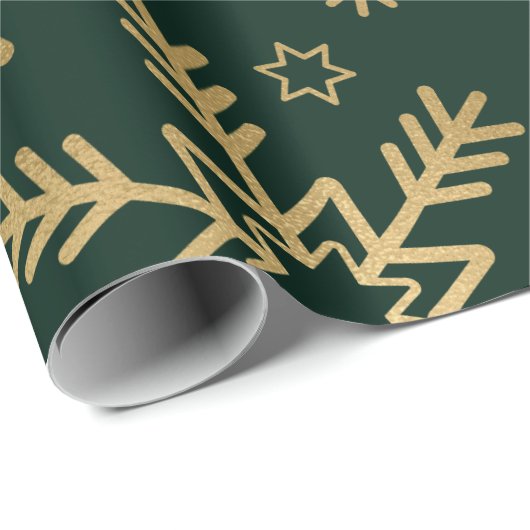 Elegante grüne und goldene Schneeflocken Weihnacht Geschenkpapier (Rolleneckpunkt)