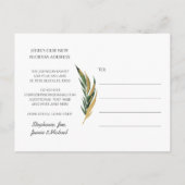 Elegante grüne und goldene tropische Blätter Neue  Ankündigungspostkarte (Rückseite)