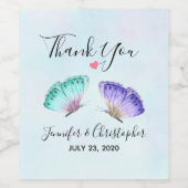 Elegante grüne und Lila Aquarellbutterfliegen Weinetikett (Einzelnes Label)