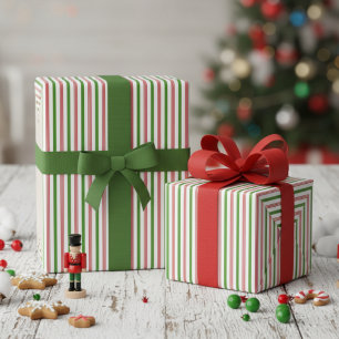 Elegante grüne und rote Candy-Cane-Pinstreifen Geschenkpapier