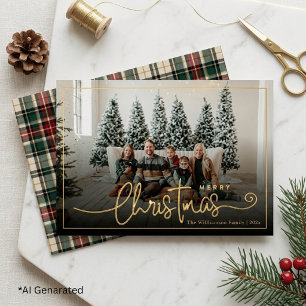 Elegante grüne und rote karierte Weihnachtsfamilie Folien Feiertagskarte