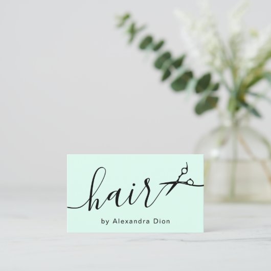 Elegante, grüne und schwarze Schere Visitenkarte (Stehend Vorderseite)