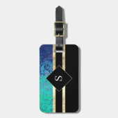 Elegante, grüne und schwarze Streifen mit Monogram Gepäckanhänger (Vorderseite vertikal)