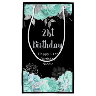 Elegante grüne und silberne Blumen Geburtstagsfeie Kleine Geschenktüte