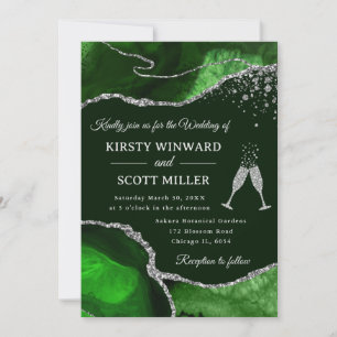 Elegante grüne und silberne Glitter-Achat-Hochzeit Einladung