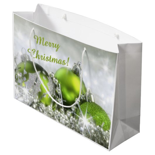Elegante grüne und silberne Weihnachtsweihnachtski Große Geschenktüte (Rückseite Schrägansicht)