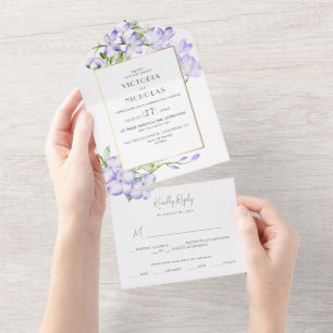 Elegante grüne und violette Wisteria-Hochzeit All In One Einladung