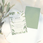 Elegante grüne und weiße botanische Blätter Hochze RSVP Karte