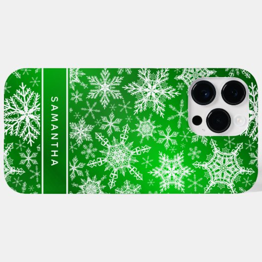 Elegante grüne und weiße Schneeflocken Weihnachten Case-Mate iPhone Hülle (Rückseite (Horizontal))