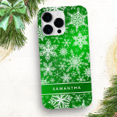 Elegante grüne und weiße Schneeflocken Weihnachten Case-Mate iPhone Hülle