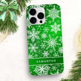 Elegante grüne und weiße Schneeflocken Weihnachten Case-Mate iPhone 14 Pro Max Hülle