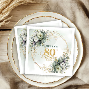 Elegante grüne und weiße Serviette zum 80. Geburts