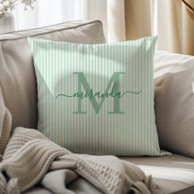 Elegante grüne und weiße Streifen mit Monogramm-Na