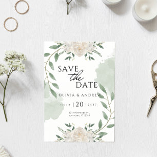 Elegante grüne und weiße Wasserfarbe Save the Date Einladung