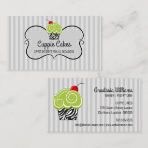 Elegante grüne und Zebra-Muster-Cupcake-Backen Visitenkarte