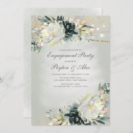 Elegante, grüne Verlobung Einladung (Vorne/Hinten)