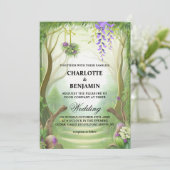 Elegante grüne verzauberte Waldhochzeit Einladung (Stehend Vorderseite)