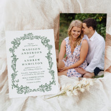Elegante grüne viktorianische Blumen-Hochzeitsfoto