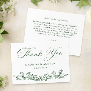 Elegante grüne viktorianische Blumenhochzeit Dankeskarte