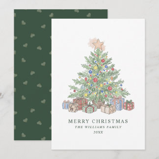 Elegante grüne Vintage-Weihnachtsbaum ohne Foto Feiertagskarte