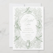 Elegante grüne Vögel Brautdusche Einladung (Vorderseite)