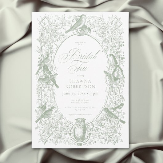 Elegante grüne Vögel - Brautparty Einladung
