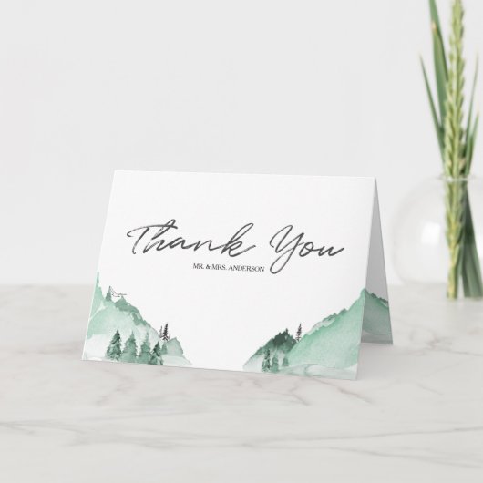 Elegante grüne Waldberge Einfach Dankeskarte (Vorderseite)