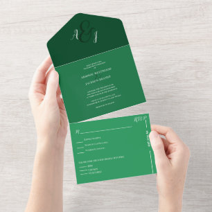 Elegante grüne Waldhochzeit All In One Einladung