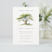 Elegante grüne Wasserfarbe Eichenbaum Hochzeitsdet RSVP Karte (Stehend Vorderseite)