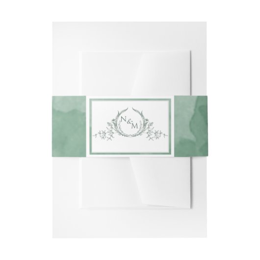 Elegante grüne Wasserfarbe, Monogramm Hochzeit Einladungsbanderole (Vorderseite Beispiel)
