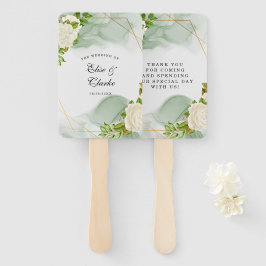 Elegante Grüne Wasserfarbe Weißes Rosen Hochzeit Fächer