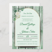 Elegante Grüne Wasserfarben - Einladung zur Hochze (Vorne/Hinten)