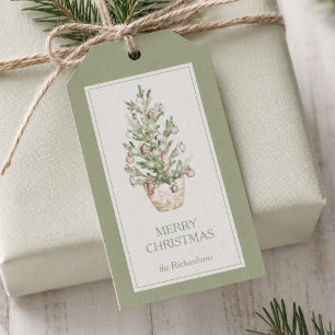 Elegante grüne Wasserfarben-Weihnachtsbaum Geschenkanhänger