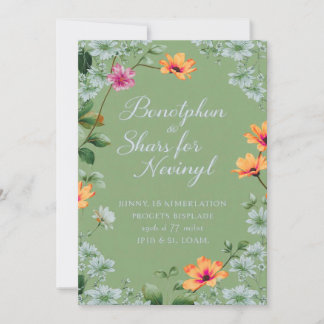 Elegante grüne Wasserfarben-Wildblume  Einladung