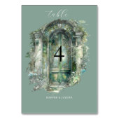 Elegante Grüne Wasserfarbenlandschaft Hochzeit Tischnummer (Rückseite)